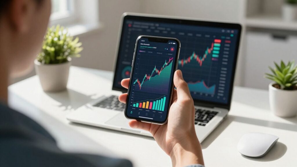 Persona ganando dinero con su teléfono móvil.